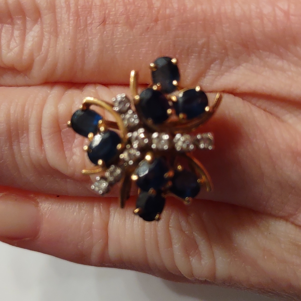 Blue sapphire And diamond ring 14 kt yellow gold - Picture 2 of 12